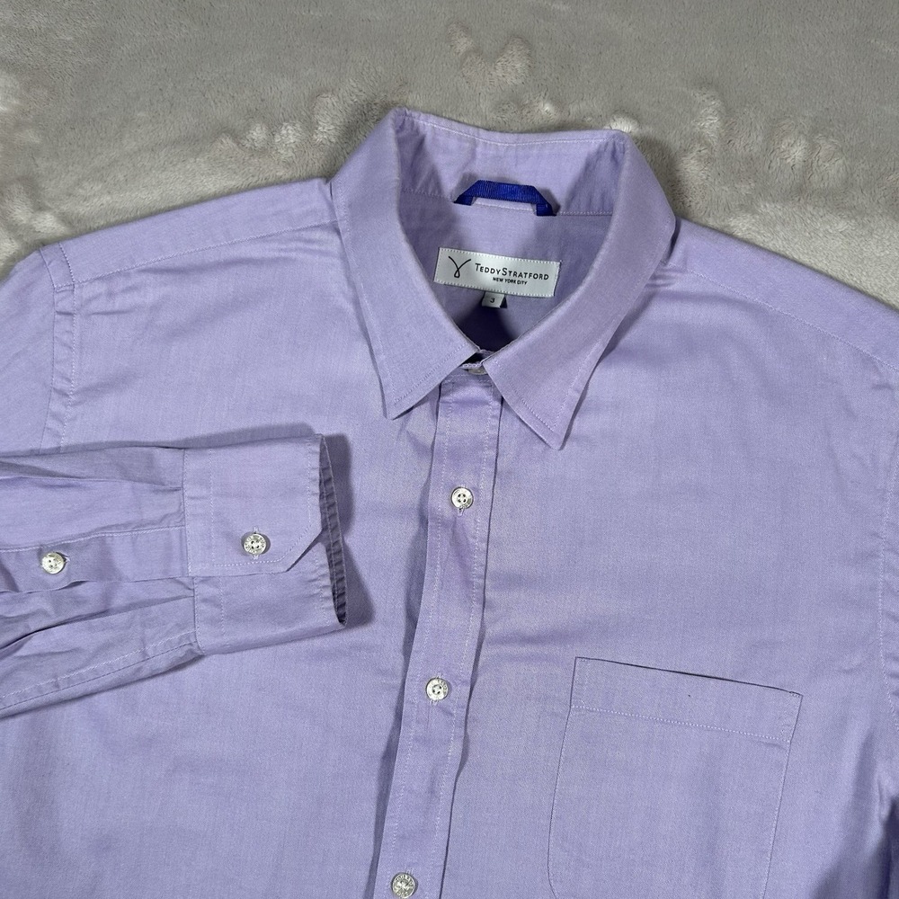 Teddy Stratford Mens Zip Fit Shirt Purple OG Oxford Long Sleeve Preppy Size 3 L